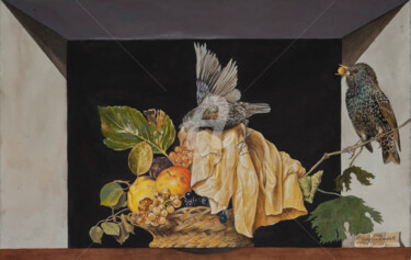 Schilderij getiteld "furto in casa merisi" door Valentino Camiletti, Origineel Kunstwerk, Tempera