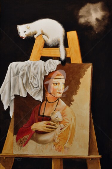 Pintura intitulada "L'ermellino di Leon…" por Valentino Camiletti, Obras de arte originais, Aquarela