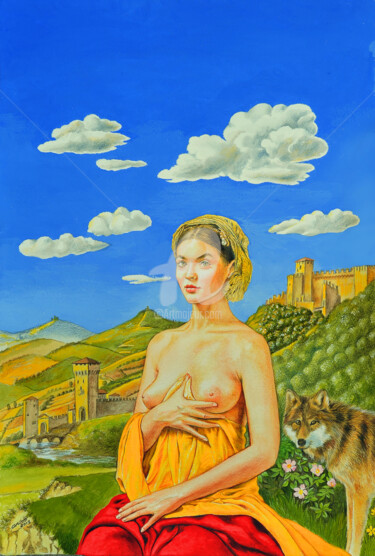 Ζωγραφική με τίτλο "Lady Hawke" από Valentino Camiletti, Αυθεντικά έργα τέχνης, Τέμπερα