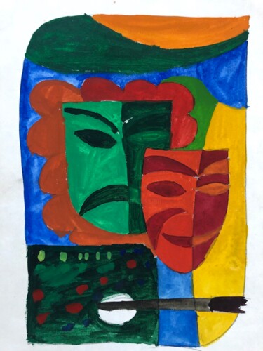 Drawing titled "Masks of comedy and…" by Valentin Altanets, Original Artwork, Watercolor
