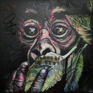 Painting titled "BABY MONKEY // 100…" by Valentin Chevauché (CVZ), Original Artwork, Acrylic Mounted on Wood Stretcher frame