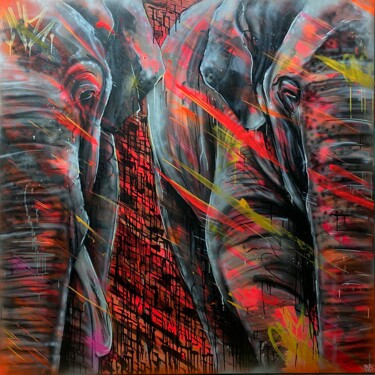 Картина под названием "ELEPHANTS // 150 X…" - Valentin Chevauché (CVZ), Подлинное произведение искусства, Акрил Установлен н…