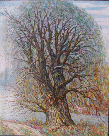 Peinture intitulée "Дерево у реки." par Valentin Negresko, Œuvre d'art originale, Huile Monté sur Châssis en bois