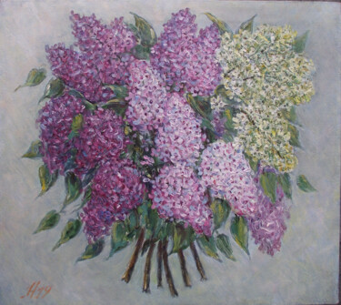 Painting titled "Сирень на светлом ф…" by Valentin Negresko, Original Artwork, Oil