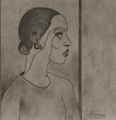 Zeichnungen mit dem Titel "Profil de femme" von Valentin Rionceny, Original-Kunstwerk, Bleistift