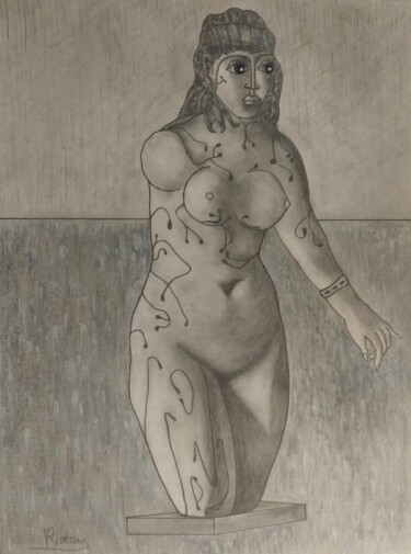 제목이 "La déesse amazone"인 그림 Valentin Rionceny로, 원작, 연필