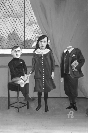 Malerei mit dem Titel "Ici, trois enfants…" von Valentin Sannier, Original-Kunstwerk, Acryl