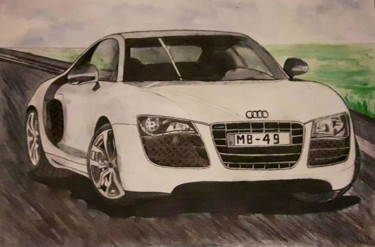 Painting titled "Audi R8" by Valentin Tant, Original Artwork, Watercolor