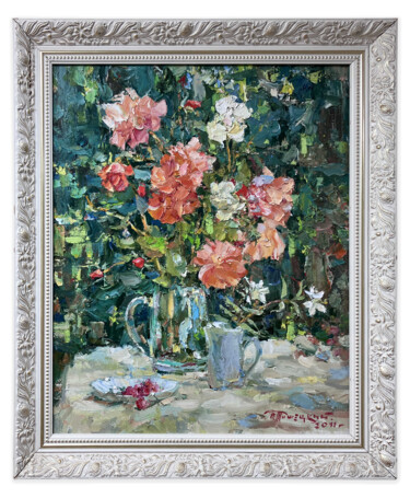 Painting titled "Rose in the Sun" by Valentin Tishetsky, Original Artwork, Oil