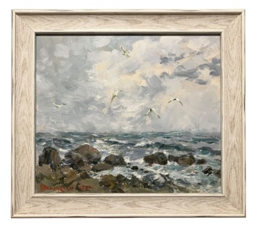 Painting titled "Seascape oil painti…" by Valentin Tishetsky, Original Artwork, Oil