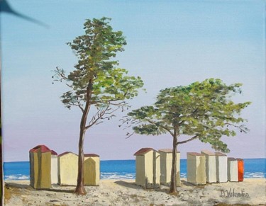 Peinture intitulée "Les cabines de plage" par Bernard Valentin, Œuvre d'art originale