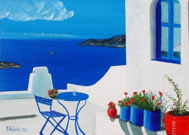 Painting titled "Terrasse grecque" by Bernard Valentin, Original Artwork