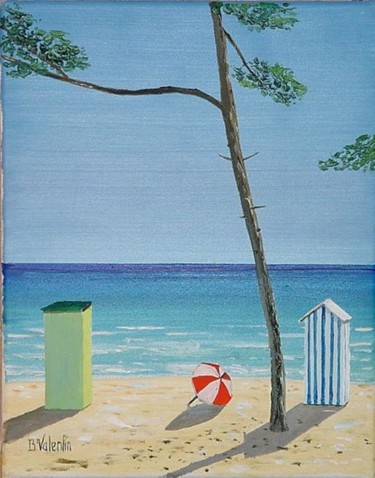 Peinture intitulée "Le parasol rouge" par Bernard Valentin, Œuvre d'art originale