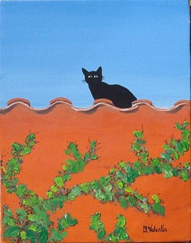 Peinture intitulée "La chatte sur un to…" par Bernard Valentin, Œuvre d'art originale