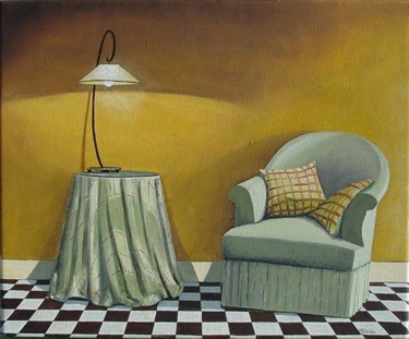 Painting titled "Le fauteuil vert" by Bernard Valentin, Original Artwork