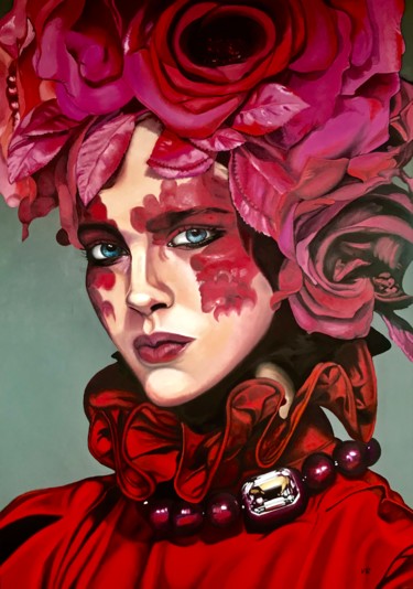 Painting titled "Roses Woman" by Valentina Andrees, Original Artwork, Oil
