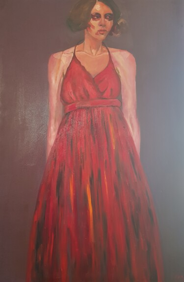 Pittura intitolato "Red dress" da Valentina Baicuianu, Opera d'arte originale, Olio