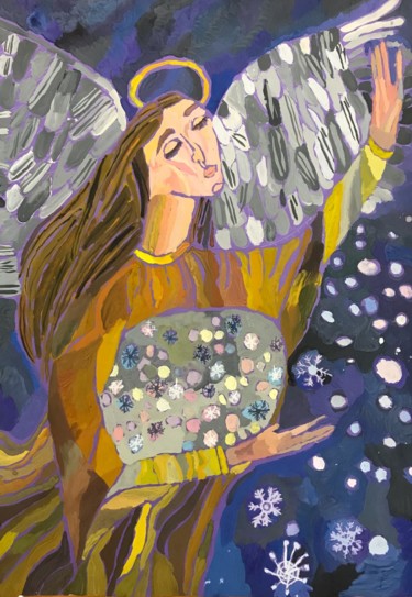 Painting titled "Christmas Angel" by Valentina Budarina, Original Artwork, Gouache