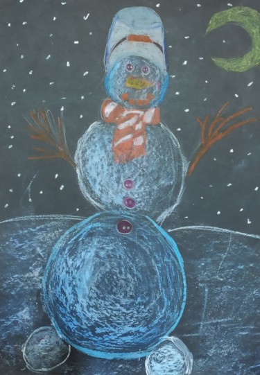 Картина под названием "Snowman" - Valentina Budarina, Подлинное произведение искусства, Пастель