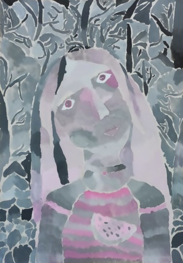 Картина под названием "Self-portrait" - Valentina Budarina, Подлинное произведение искусства, Гуашь