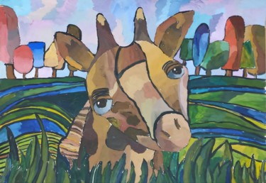 Painting titled "The giraffe" by Valentina Budarina, Original Artwork, Gouache