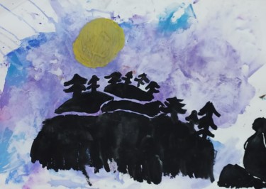 Картина под названием "The night" - Valentina Budarina, Подлинное произведение искусства, Гуашь