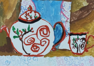Картина под названием "The teaparty" - Valentina Budarina, Подлинное произведение искусства, Гуашь