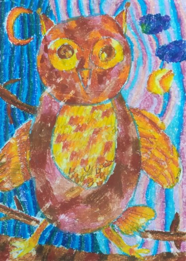 Картина под названием "The owl" - Valentina Budarina, Подлинное произведение искусства, Пастель