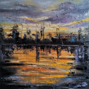 Painting titled "Sunset. Abstract la…" by Valentina Can, Original Artwork, Oil Mounted on Wood Stretcher frame