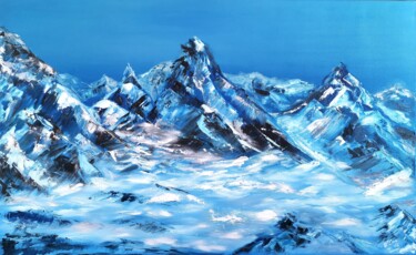 Painting titled "Snowy Mountains. Ab…" by Valentina Can, Original Artwork, Oil Mounted on Wood Stretcher frame