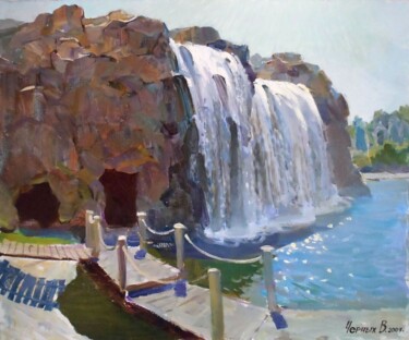 Painting titled ""Водопад на острове…" by Valentina Cernyh, Original Artwork, Oil