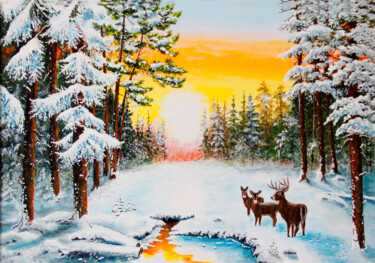 Картина под названием "Roe deer" - Валентина Цурикова, Подлинное произведение искусства, Акрил