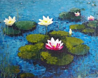 Painting titled "Water lilies" by Valentina Kramarenko, Original Artwork, Oil