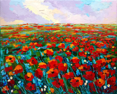 Painting titled "Poppy field" by Valentina Kramarenko, Original Artwork, Oil
