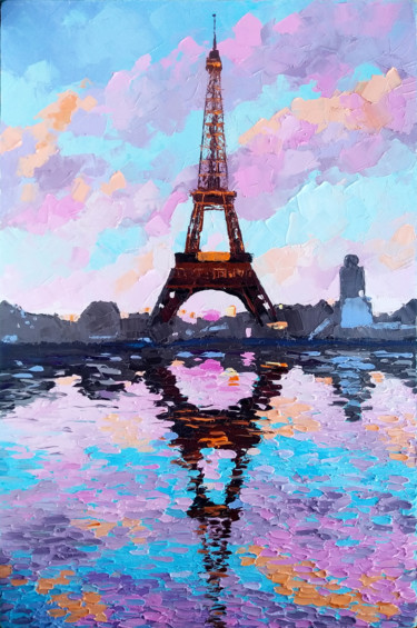 Painting titled "Eiffel tower" by Valentina Kramarenko, Original Artwork, Oil