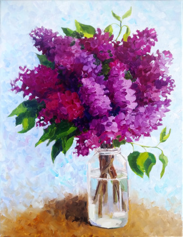 Painting titled "The smell of lilac" by Valentina Kramarenko, Original Artwork, Oil