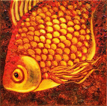 Painting titled "Gold Fish" by Valentina Kramarenko, Original Artwork, Oil
