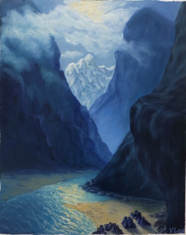 Pintura intitulada "Mountains" por Valentina Lazdina, Obras de arte originais, Óleo
