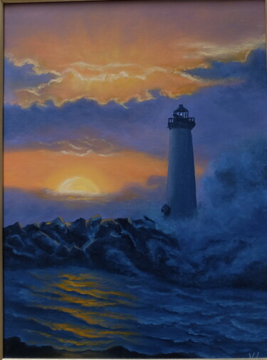 Painting titled "Lighthouse" by Valentina Lazdina, Original Artwork, Oil
