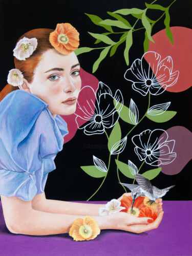 Painting titled "Les Fleurs" by Valentina Porcelli, Original Artwork, Oil Mounted on Wood Panel