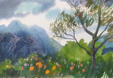 Pittura intitolato "Magic Mountains. An…" da Valentina Pushkareva, Opera d'arte originale, Acquarello