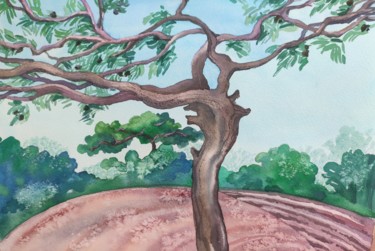 Painting titled "The Tree" by Valentina Pushkareva, Original Artwork, Watercolor