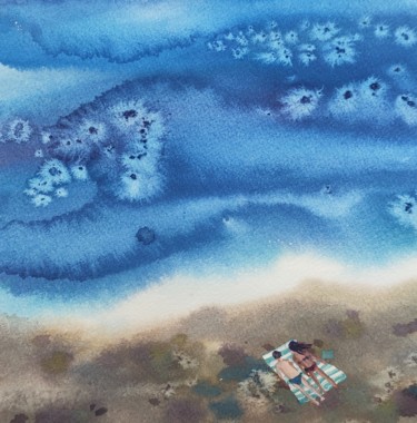 Pintura intitulada "The Sea and People,…" por Valentina Pushkareva, Obras de arte originais, Aquarela