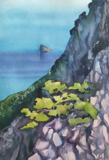 Painting titled "The Island "The Tur…" by Valentina Pushkareva, Original Artwork, Watercolor