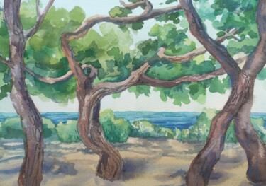 Dancing trees Peinture intitulée "Dancing trees" par Valentina Pushkareva, Œuvre d'art originale, Aquarelle