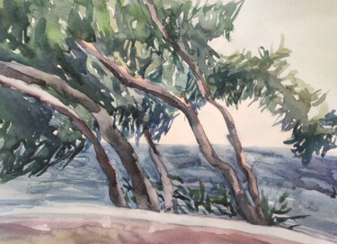 Windy day.Sea wiew Painting titled "Windy day.Sea wiew" by Valentina Pushkareva, Original Art, Watercolor