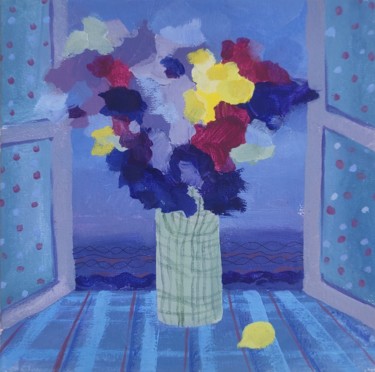 Painting titled "Flowers, the Lemon…" by Valentina Pushkareva, Original Artwork, Acrylic