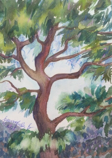 Painting titled "The Tree, Sarisu, T…" by Valentina Pushkareva, Original Artwork, Watercolor