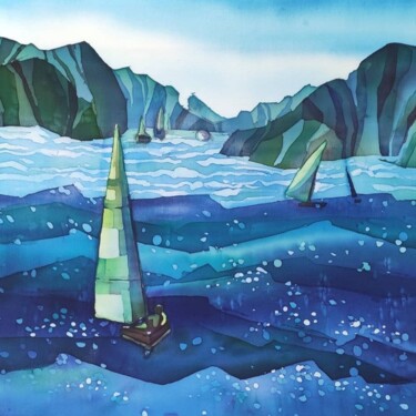 Malarstwo zatytułowany „The sea and the isl…” autorstwa Valentina Pushkareva, Oryginalna praca, Akryl