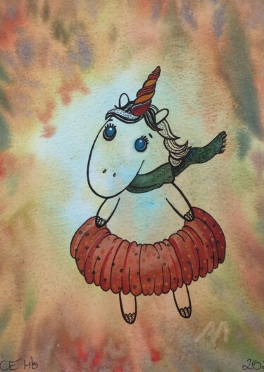 The autumn unicorn. For girls. Peinture intitulée "The autumn unicorn.…" par Valentina Pushkareva, Œuvre d'art originale, Aquarelle